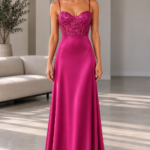 Vestido brillos y satin